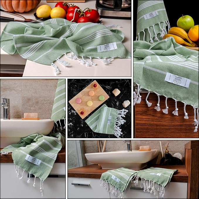 Hand Towels - Set of 2 | 18" x 30" - Decorative Turkish Hand Towel for Bathroom, Kitchen, Guest, Face, Hair, Tea, Dishcloth (Sultan, Apple Green)
