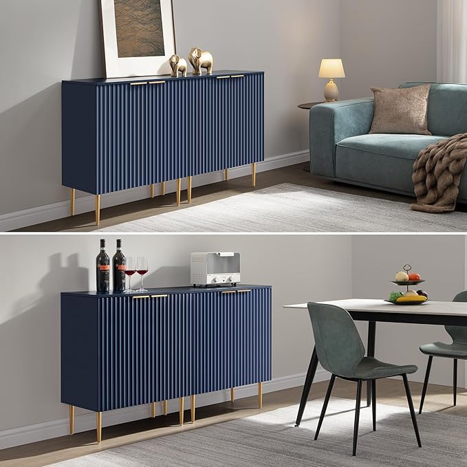 SICOTAS Sideboard Buffet Storage Cabinet, Modern Accent Cabinet with Doors& Adjustable Shelf, Credenza Buffet Table Console Coffee Bar for Kitchen Living Entryway, Navy Blue