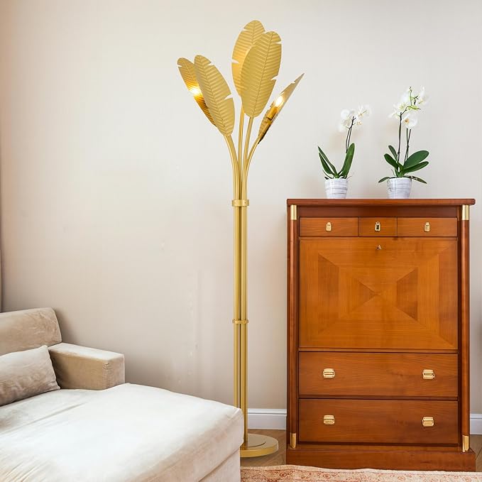 TOCHIC Coastal Floor Lamp, Coconut Palm Tree Floor Lamp for Living Room with Foot Switch 67 inch Tall, Modern Gold Standing Lamp Tropical Reading Lamp for Bedroom, Home Office