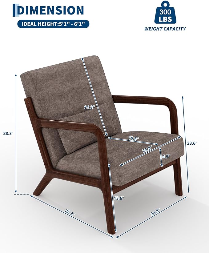 Garvee Mid-Century Chenille Accent Chair Set of 2, Cozy Reading Chair, Modern Lounge Armchair with Lumbar Pillow, Sturdy Wood Frame, for Living Room, Bedroom, Office, Brown