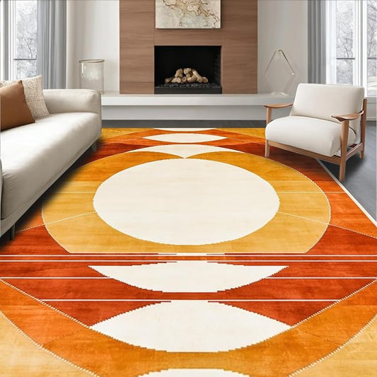Flatwoven High Traffic Area Rug 5x7, Retro Sunshine Carpet with Layered Half Moon Arches and Warm Hues, Non Slip, Stain Resistant, Washable Area Rugs for Living Room, Bedroom (Brown, 5x7)