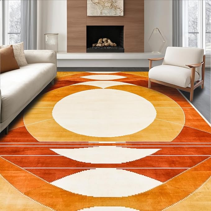 Flatwoven High Traffic Area Rug 8x10, Retro Sunshine Carpet with Layered Half Moon Arches and Warm Hues, Non Slip, Stain Resistant, Washable Area Rugs for Living Room, Bedroom (Brown, 8x10)