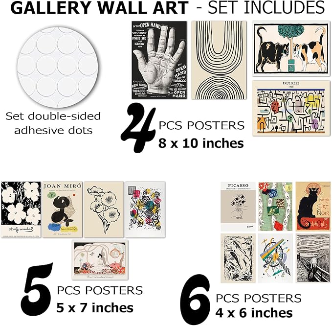 TRAMIN Eclectic Wall Art Prints Set – Colorful Vintage Bauhaus Abstract Paintings, Maximalist Boho Collage Posters for Bedroom, Dorm & Home Decor (Unframed)
