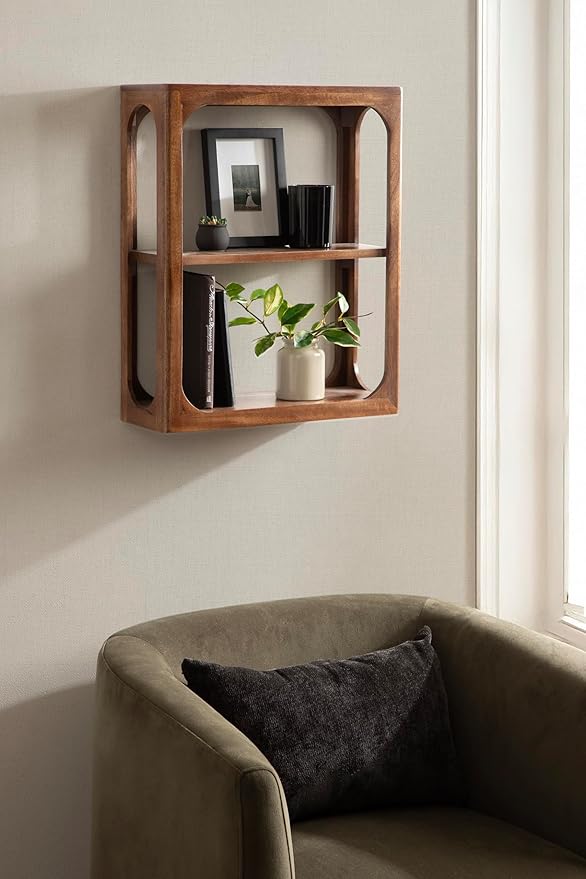 Kate and Laurel Dahl Modern Mango Wood Tiered Wall Shelf, 18 x 7 x 22, Walnut Brown, Decorative Over The Toilet Shelf for Use as Bathroom Storage or Living Room Display Shelving