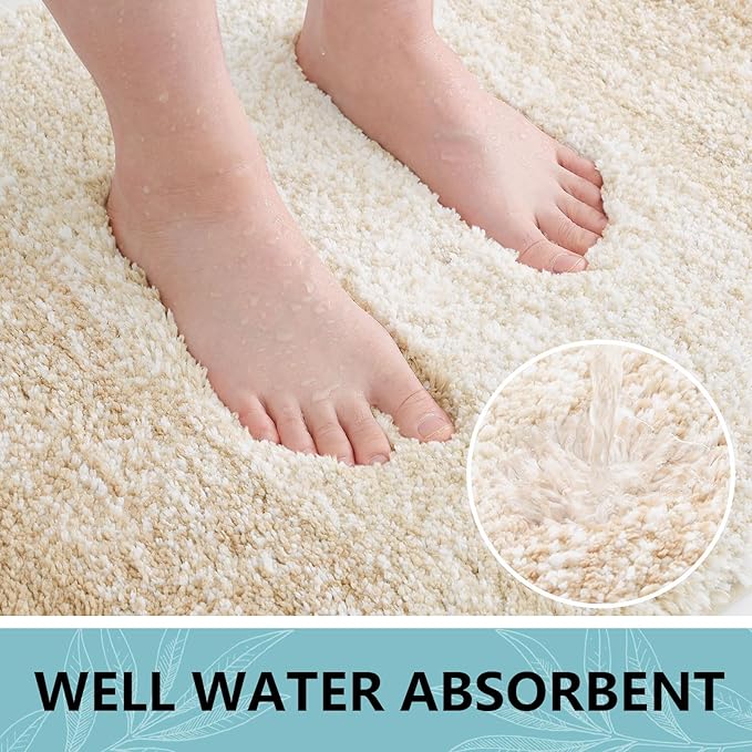Arotive Microfiber Bathroom Rugs, Shaggy Soft and Absorbent Contour Toilet Rugs, Non-Slip, Thick Plush Machine Washable Dry Bath Mats for Toilet Base, 24x20, Camel, U-Shape