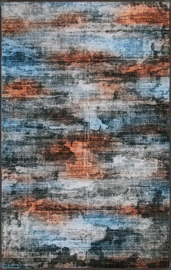 WILLSUN Washable Area Rugs, 5x7 Non-Slip Boho Large Area Rugs for Living Room, Bedroom, Machine Washable Vintage Rug, Indoor Floral Print Carpet for Home Decor, Kid & Pet Friendly Mat