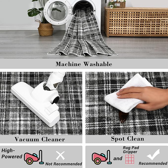 Washable 9x12 Area Rug for Living Room Modern Rugs for Bedroom Black Rug Soft Large Area Rug Non Slip Throw Rugs Low Pile Stain Resistant Carpet for Nursery Dining Room 9'x12' Black/Grey