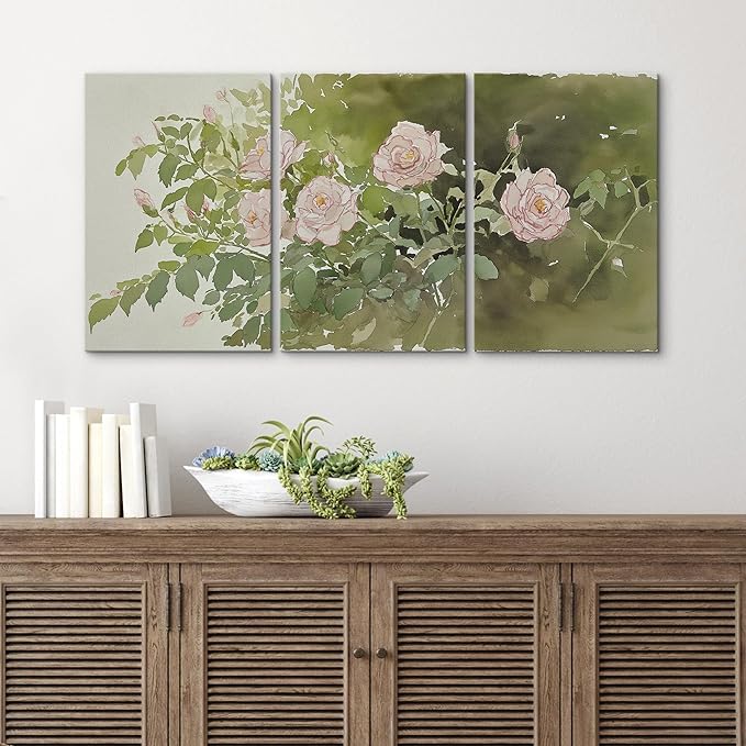 wall26 Canvas Print Wall Art Set Blush Pink Rose Garden Botanical Decorative Minimal Relax/Zen for Living Room, Bedroom, Office - 24"x36" x 3