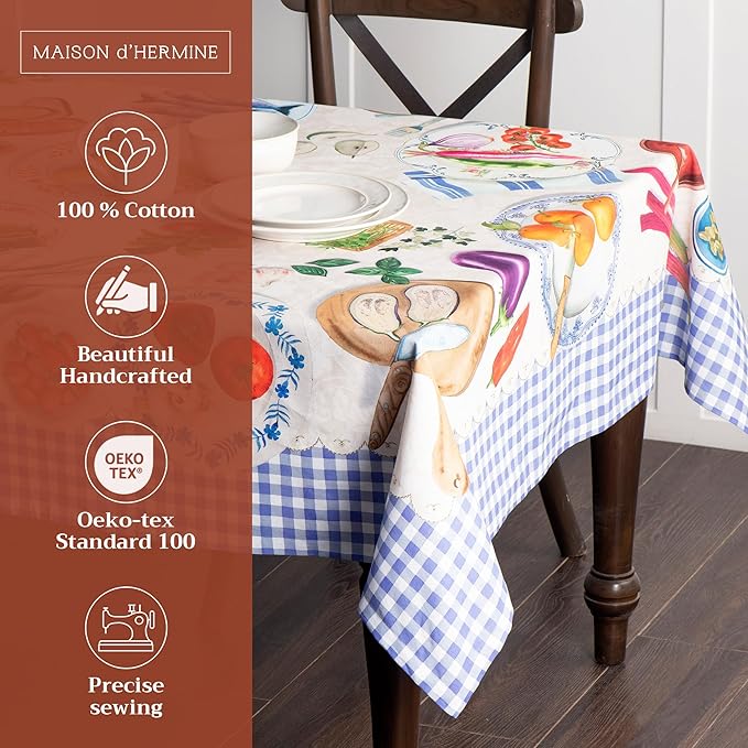 Maison d' Hermine Table Cloth Rectangle Table 100% Cotton 70 x 90 Inches Tablecloth Reusable Decorative for Dining Room Farmhouse Home Valentines Day Decorations Spring Summer - Gourmand