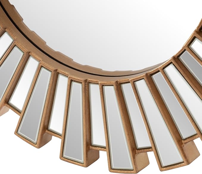 SHYFOY 23.6" Gold Sunburst Wall Mirror, Round Beveled Decorative Mirror with Layered Metal Frame, Glam Luxury Accent Wall Mirror for Living Room, Entryway & Bedroom