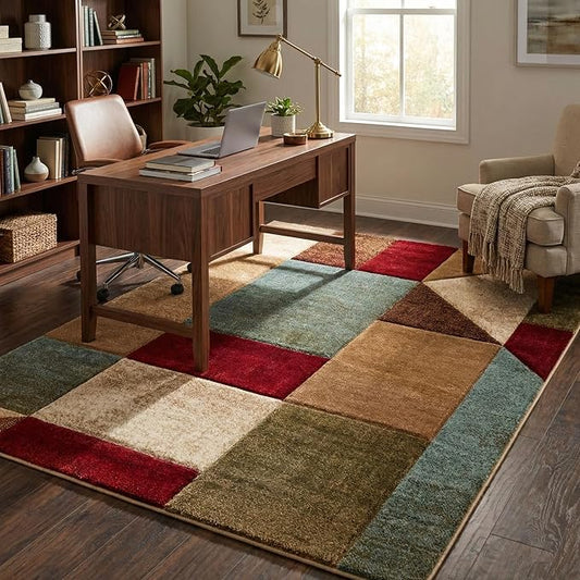 Well Woven Good Vibes Marcia Multi Color 7'10" x 9'10" Modern Area Rug for Living & Dining Room - Stain-Resistant, Hand-Carved, 3D Abstract Design