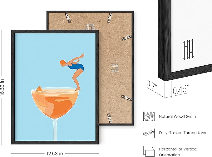 HAUS AND HUES Preppy Bar Wall Decor Framed - Blue and Orange Bar Cart Decor, Colorful Bar Wall Art Prints, Vintage Cocktail Poster, Alcohol Art Decorations Aperol Spritz Art Print (12x16 Black Frame)