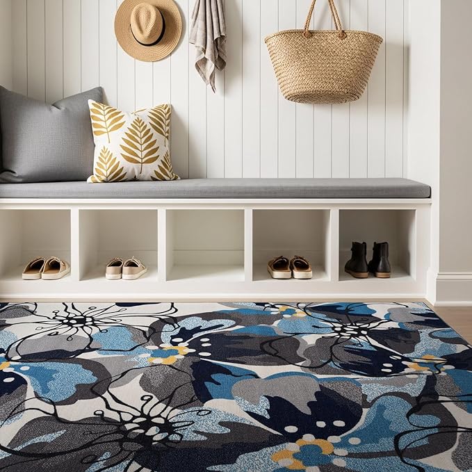 Rugshop Gray Large Floral Non-Slip Area Rug Fade Resistant for Bedroom, Entryway and Home Office, 4' x 6'