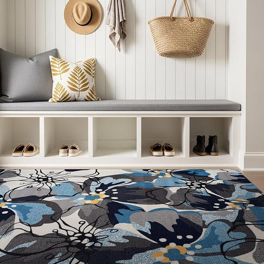 Rugshop Gray Large Floral Non-Slip Area Rug Fade Resistant for Bedroom, Entryway and Home Office, 4' x 6'