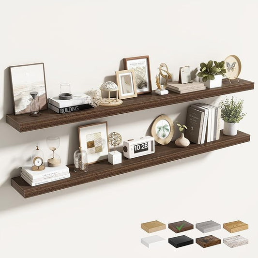 55 Inch Floating Shelves for Wall 2 Pack, 55" Wall Shelves for Books, Storage, Decor, Wall Mounted Floating Shelf with Invisible Brackets for Kitchen, Living Room, Walnut