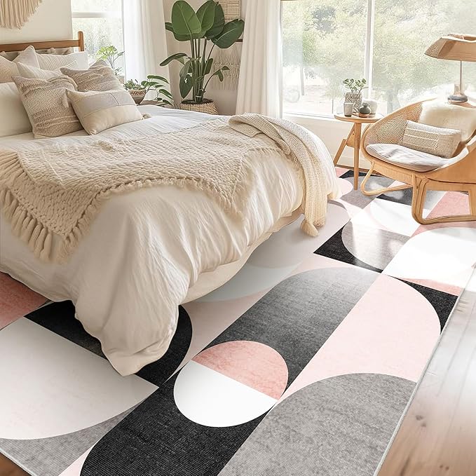 Large Pink Floral Area Rugs 9x12 Washable Rug for Living Room Bedroom Dining Room,Modern Non Slip Carpet,Blush Grey Black