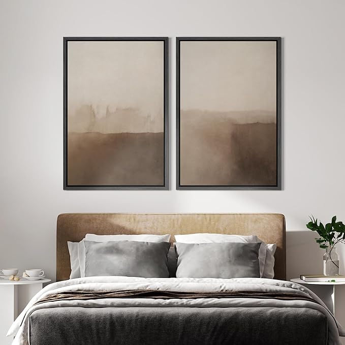 IDEA4WALL Framed Canvas Print Wall Art Set Minimalist Brown Watercolor Landscape Neutral Illustrations Modern Art Decorative Bohemian Calm/Zen for Living Room, Bedroom, Office - 16"x24"x2 Black