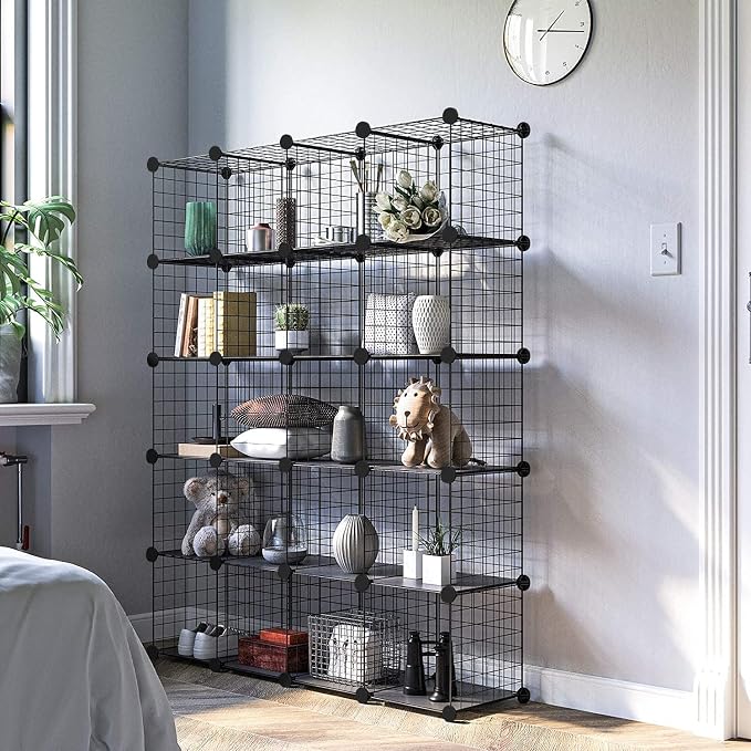 Wire Cube Storage Organizer, 25-Cube Metal Storage Shelves Bookshelf, Stackable Modular Closet Organizer for Bedroom Living Room, Office,Storage Shelves