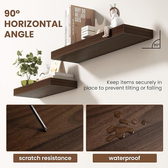 72 Inch Floating Shelves for Wall 1 Pack, 72" Wall Shelves for Books, Storage, Decor, Wall Mounted Floating Shelf with Invisible Brackets for Kitchen, Living Room, Walnut