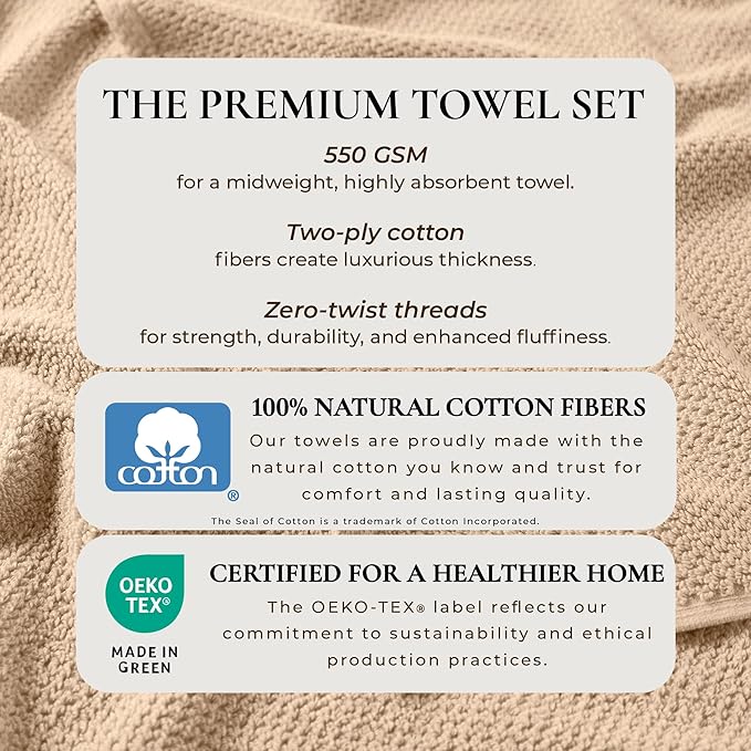 Great Bay Home 100% Cotton Oversized 2 Pack 68x35 Extra Large Towel Set - Absorbent, Quick-Drying, Durable Oversized Bath Sheets for Bathroom Décor (Taupe)