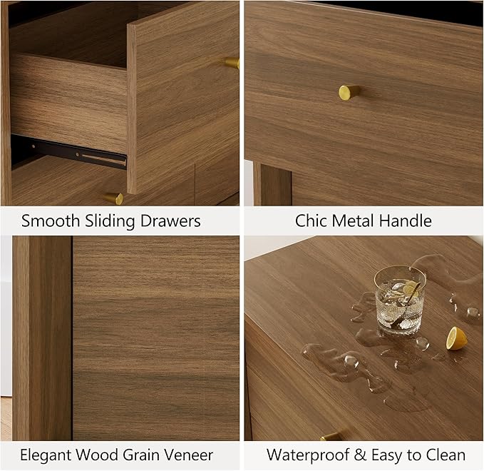 9 Drawer Dresser, Mid Century Modern Dresser with Storage, 55" Wide Chest of Drawers with Wood Grain Texture, Dressers TV Stand for Bedroom, Living Room, Hallway, Walnut