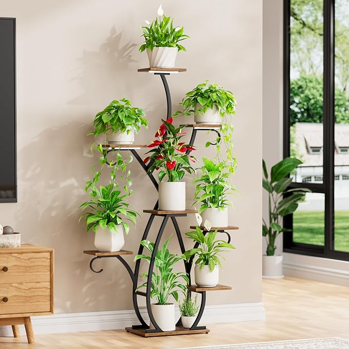 Plant Stand Indoor with Grow Lights - 58" Tall Plant Shelf Indoor, 8 Tiered Corner Lighted Plant Stand for Indoor Multiple Plants, Metal Flower Stands Display Rack for House, Patio, Black