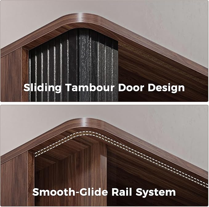 FIMELLO 59" W Laundry Room Cabinets Wall Mounted, Kitchen Wall Cabinet with Sliding Tambour Door, Floating Cabinet for Wall, Upper Cabinets, Hanging Wall Cabinets, Black Walnut