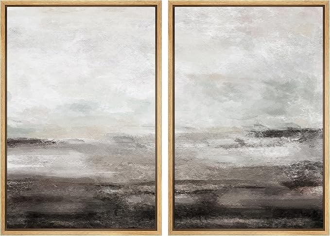 MUDECOR Framed Wall Art Print Set Brown and Gray Grunge Paint Stroke Landscape Abstract Shapes Illustrations Modern Minimalist Chic Relax/Calm for Living Room, Bedroom, Office - 24"x36"x2 Natural