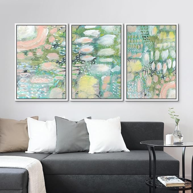 MUDECOR Framed Wall Art Print Set Vibrant Textured Abstract Multi-Colored Illustrations Modern Art Boho Decorative Colorful Chic for Living Room, Bedroom, Office - 16"x24"x3 White