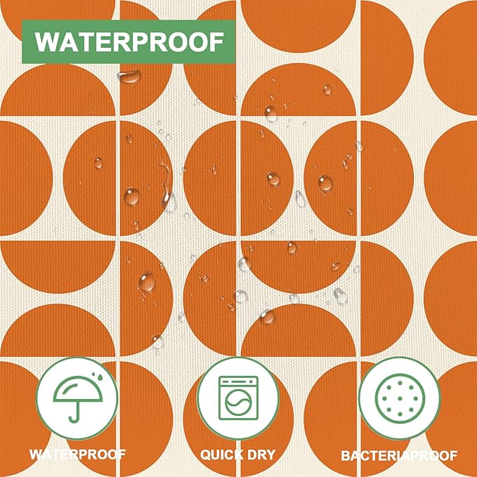 Orange Mid Century Modern Shower Curtain, Boho Abstract Geometric Retro Art Bath Curtains For Bathroom, Colorful Unique Pattern Waterproof Polyester Fabric Bathroom Accessories Set 12 Hooks 72X84IN