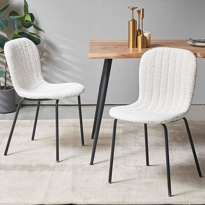 NORDICANA 5-Piece Dining Table Set, Modern Rectangular Dining Table and Chairs Set for Kitchen, Dining Room, Dinette, Breakfast Nook w/ 4 Chairs - Boucle White
