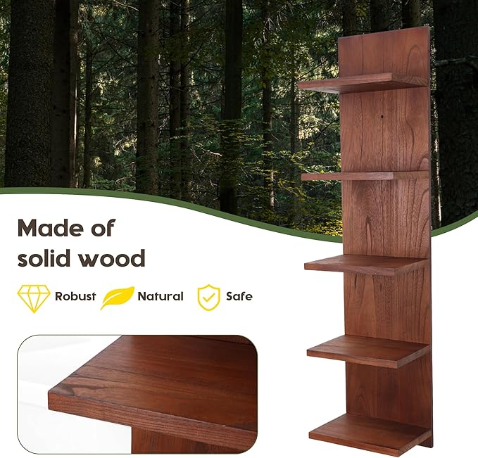 Wooden 5 Tier Wall Shelf,Vertical Column Floating Storage Home Decor Organizer,Floating Shelf Wall Decor Shelves for Bedroom, Living Room,Vanity(Walnut)