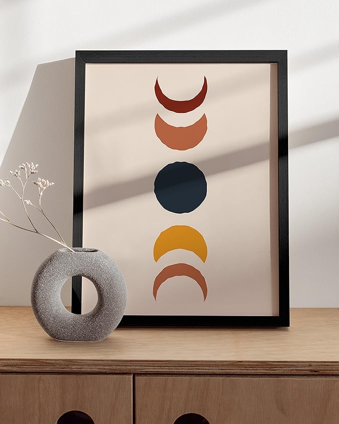 Haus and Hues Mid Century Modern Wall Art - Boho Posters and Prints Wall Art, Sun Art Print Bohemian Pictures for Wall (Moon Transitions, 12x16 Black Framed)
