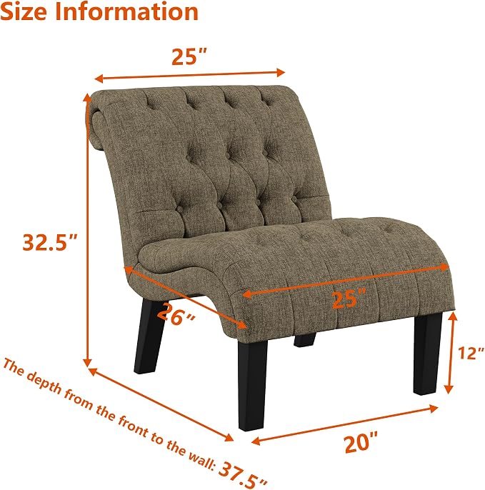 Accent Chair for Bedroom Living Room Modern Button Tufted Upholstered Armless Corner Chair with Wood Legs