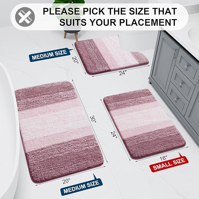 Arotive Microfiber Bathroom Rugs, Shaggy Soft and Absorbent Bath Rug, Non-Slip, Thick Plush Machine Washable Dry Bath Mats for Bathroom, Tub and Shower, 30x20, Mauve, Rectangular