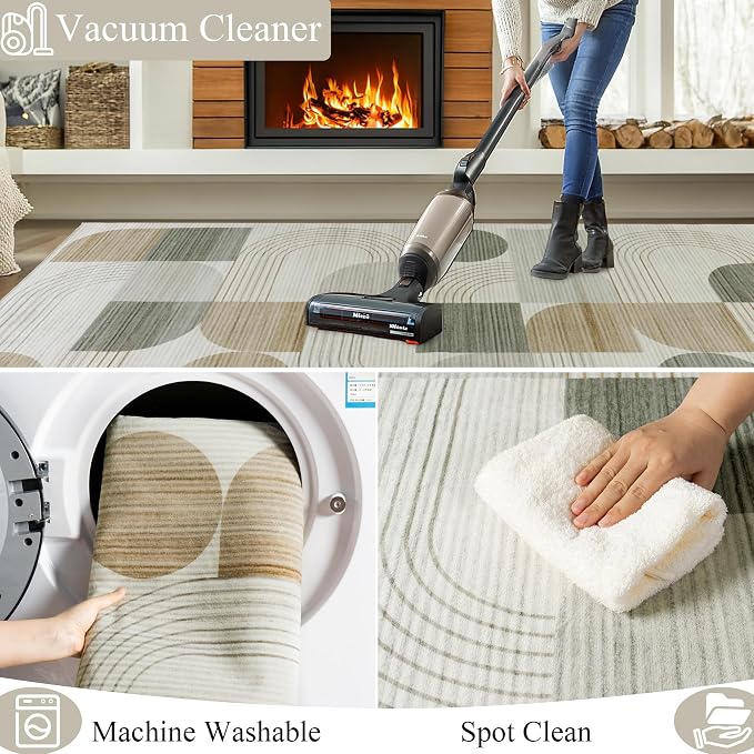 Machine Washable 2.7x10 Runner Rug, Soft Modern Geometric Abstract Beige Rugs for Bedroom Living Room, Non-Shedding Faux Wool Indoor Throw Floor Carpet for Office Entryway Dining Room Decor