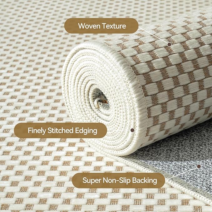 2x6 ft Kitchen Runner Rugs Mat Non Slip Woven Runners for Hallways Washable, Soft Long Entryway Laundry Hall Floor Runner Carpet for Indoor Backdoor Bedroom Living Room, Beige