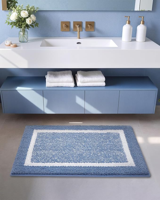 Color&Geometry Simple and Stylish Large Bath Mats for Bathroom Non Slip, 24"x36" Light Blue Bathroom Rugs, Absorbent, Soft, Washable, Microfiber Shower Mat