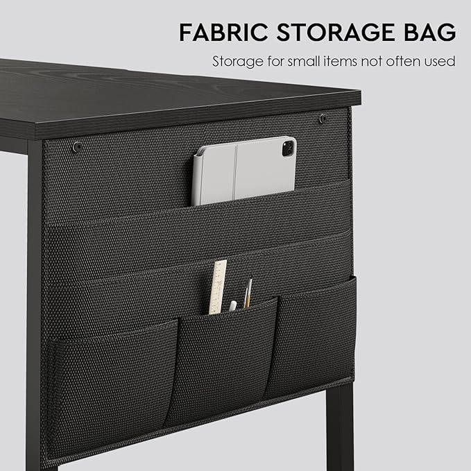 Ｍａｉｈａｉｌ Maihail Small Desk with Drawers, 47 inch Computer Desk with Shelves, Writing Desk with Storage, Small Office Desk with Metal Frame, Black