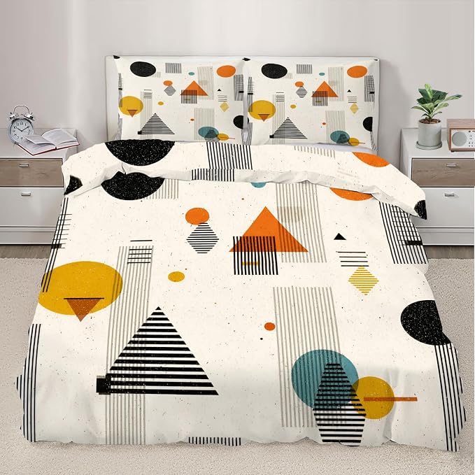 Middle Ages Abstract Duvet Cover Twin Size, Retro Beige Bedding Set 2 Piece Kids and Adults Modern Minimalism Patterned Comforter Cover with Zipper Ties & 1 Pillowcases