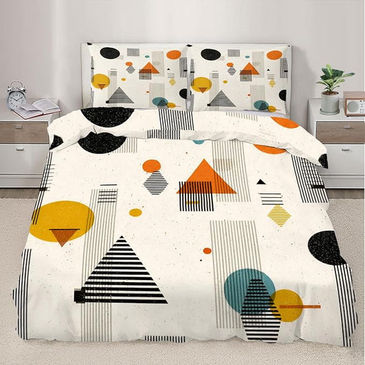 Middle Ages Abstract Duvet Cover Full Size, Retro Beige Bedding Set 3 Piece Bedroom Decor Modern Minimalism Patterned Comforter Cover with Zipper Ties & 2 Pillowcases