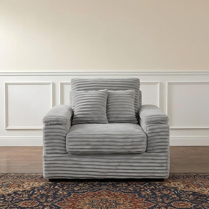 Eafurn 43.3" Oversized Accent Chaise Lounge Chair with Ottoman, Modern Corduroy Upholstered Convertible Recliner Armchair Sleeper Lounge Chair with Wood Frame for Living Room Apartment