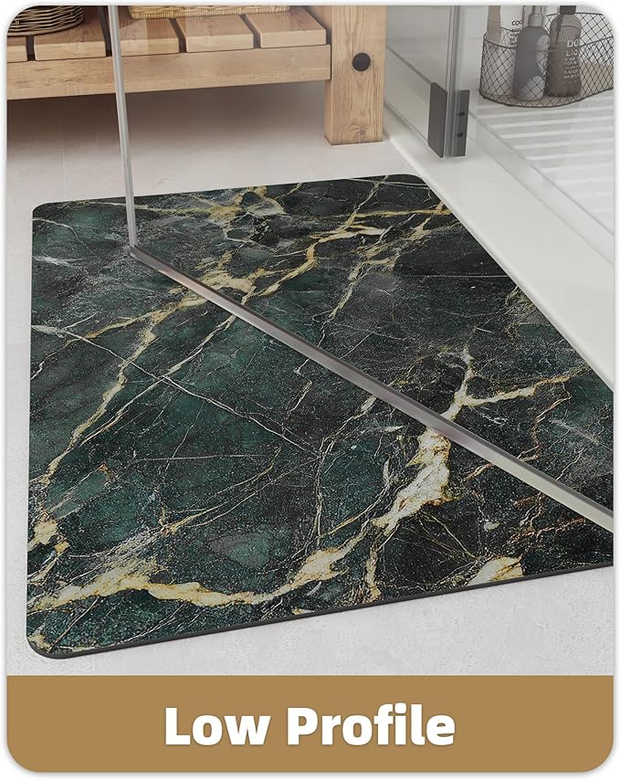 Color&Geometry Ultra Thin Bath Mat, Non Slip Quick Dry Rugs, Absorbent Marble Bathmat,24"x36",Washable Rubber Mats for Shower Floor,in Front of Bathtub,Bathroom Decor,Emerald Green Marble-Patterned