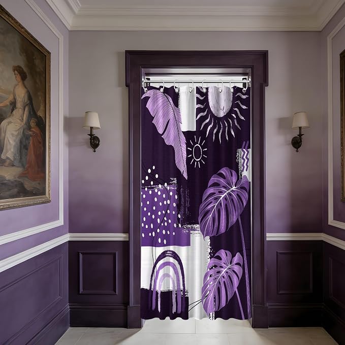 Small Stall Narrow Dark Purple Shower Curtain Lavender Stand Up Mid Century Modern Shower Curtains for Rv Camper Bathroom Decor Sets, Waterproof Cloth Fabric with Hooks, 48 x 72 Inch