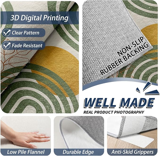 Mid Century Rugs for Living Room - 5x7 Rug, Boho Abstract Living Room Rugs, Mid Century Modern Bedroom Rug, Line Art Carpet, Minimalist Home Decor & Gifts