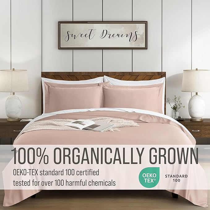 Bella Coterie Luxury Bamboo Viscose Queen Size Duvet Cover Set | 100% Organically Grown | Corner Ties | Ultra Soft | Cooling | Two Pillow Shams | 90 x 94 | No Insert [Dusty Rose]