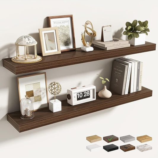 36 Inch Floating Shelves for Wall 2 Pack, 36" Wall Shelves for Books, Storage, Decor, Wall Mounted Floating Shelf with Invisible Brackets for Kitchen, Living Room, Walnut