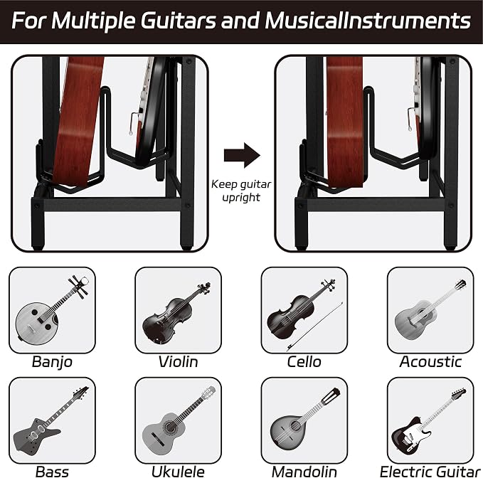 YAKANJ End Table with Guitar Stand,Record Player Stand,Vinyl Records Storage,2-Tier Guitar Stand for Acoustic,Turntable Stand for Music Studio,Grey
