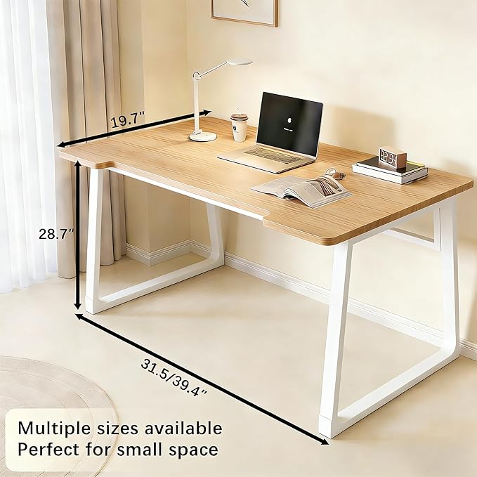 Computer Desk 39.4 Inch Small Office Desk with Wood Top and Metal Frame, Study Writing Desk for Home, Bedroom, Gaming, U-Shaped Leg Design, Modern Simple