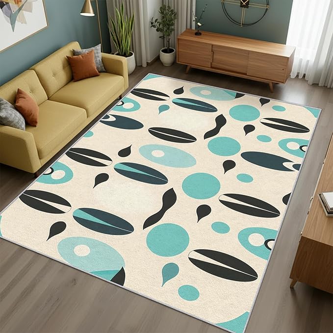 Mid Century Modern Rug Large 8x10 Geometric Retro Abstract Pattern Area Rugs for Living Room, Bedroom, Mid Century Modern Home Decor Accessories Indoor Carpet, Non Slip & Machine Washable